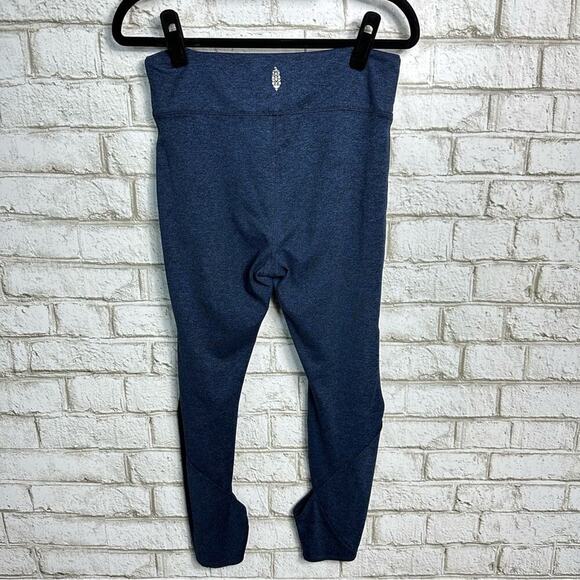 Free People Leggings Halo Cut Out Crop Heather Navy Blue Neutral High Rise M - Picture 3 of 7